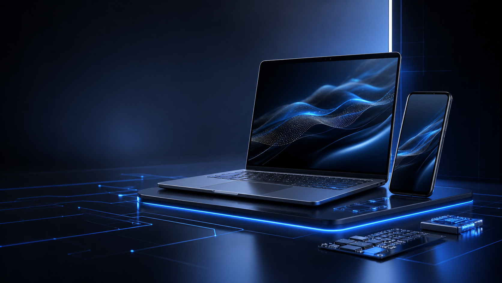 Celular, notebook e elementos tecnológicos da KB Tech em Petrópolis